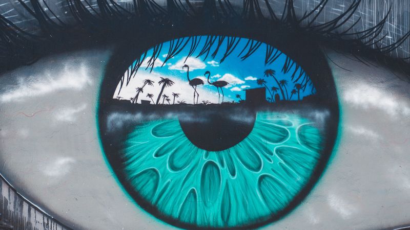 eye, pupil, shapes, graffiti, street art, 4k