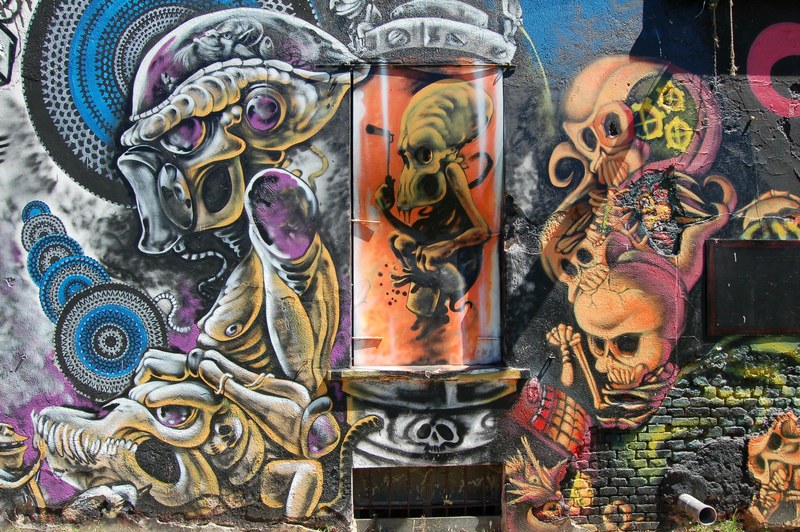 a wall mural with skeletons and other weird creatures, _freaky demonic wall mural 4k