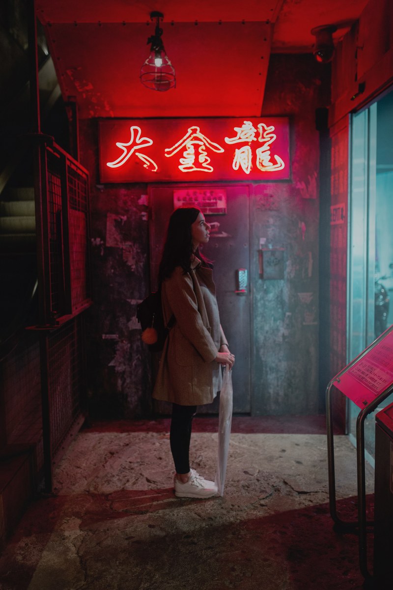 neon sign person neon lit and japanese sign hd, 4k