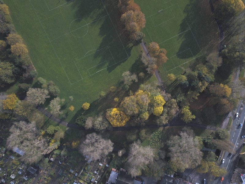 aerial view field grass and pitch 4k