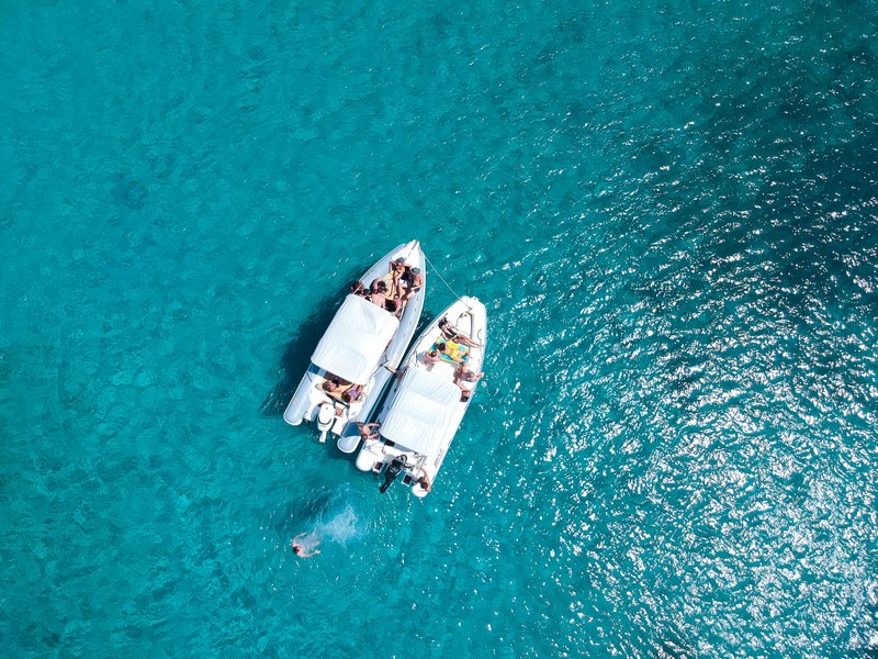 boat aerial view sunbath and relax 4k