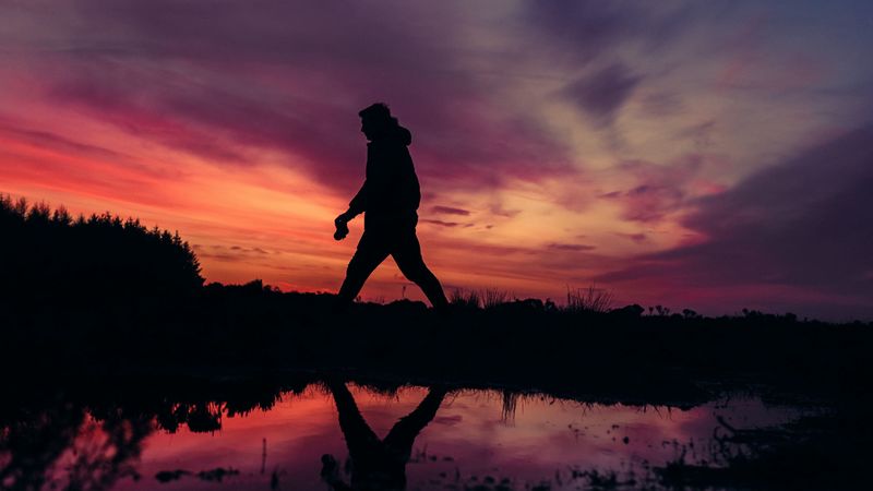 lonely, loneliness, silhouette, sunset, reflection, 4k