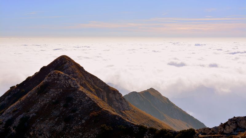 mountain, top, sky, clouds, carrega ligure, italy, 4k