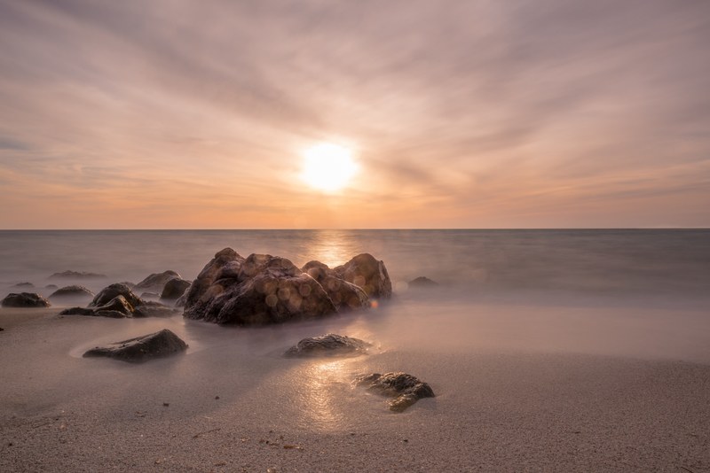 mist and sunrise over steal ocean make a good view at beach, morning of mist at beach 4k
