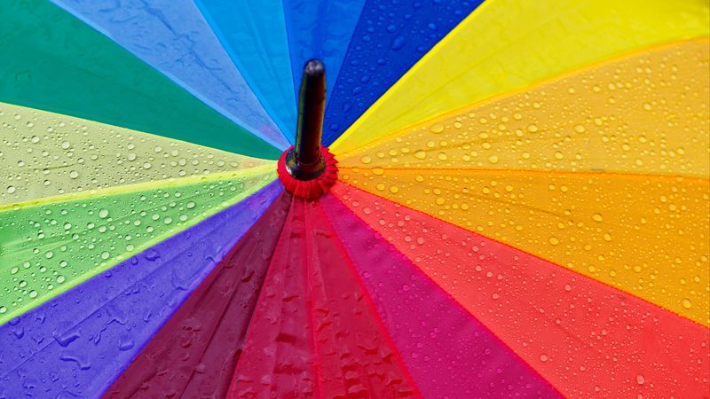 umbrella, drops, colorful, rain, 4k