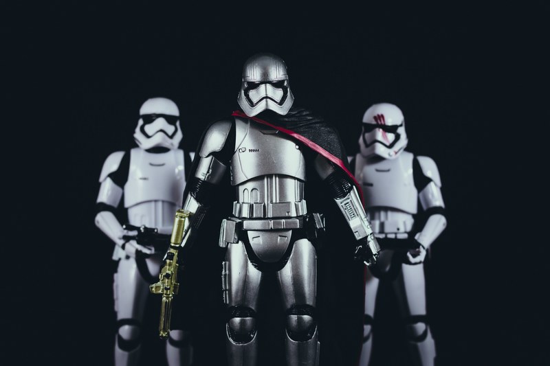 macro shot of storm trooper toys with a black background, _storm trooper toys 4k