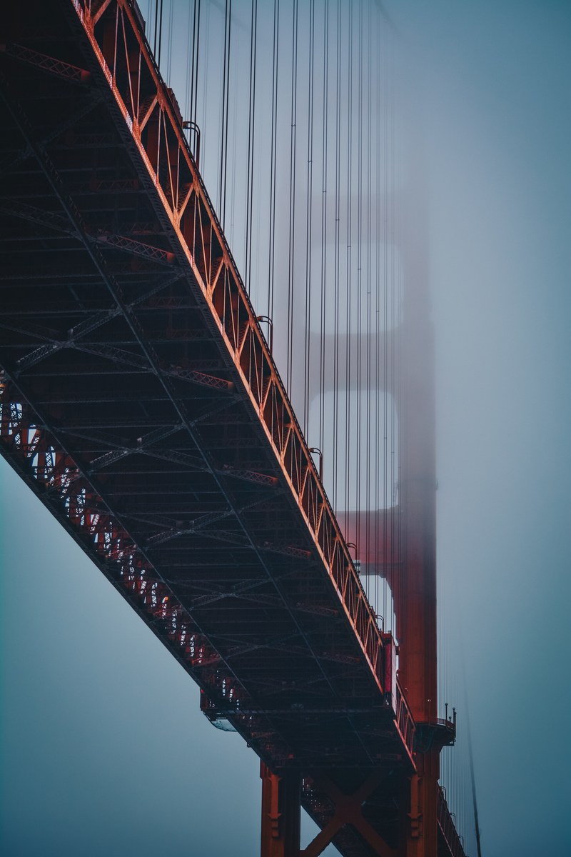 fog bottom view golden gate bridge and hd, 4k