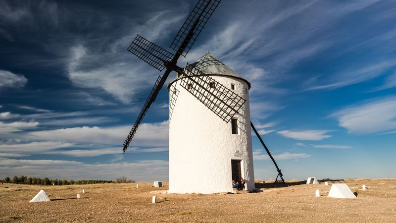 windmill, field, sky, 4k