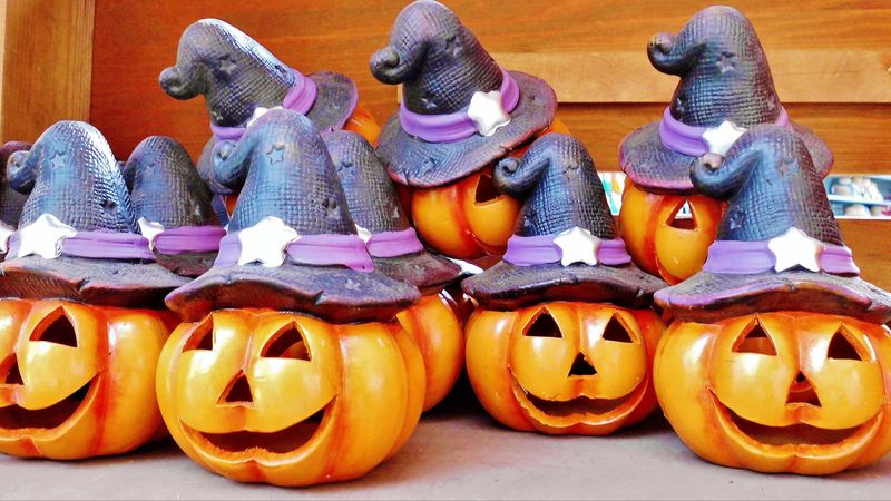 halloween, pumpkin, hat, 4k