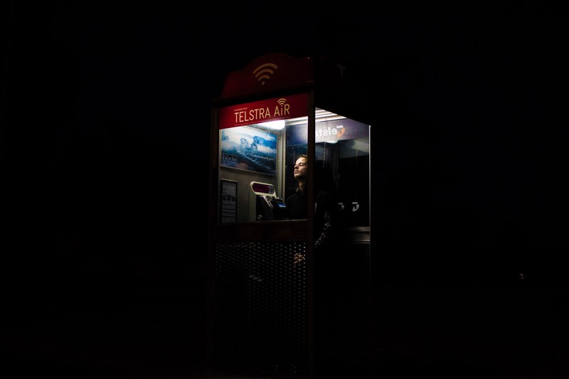 black dark telephone and phonebooth 4k