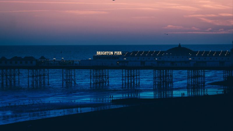 brighton, pier, beach, sunset, sea, 4k
