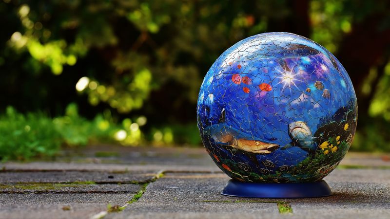 ball, puzzles, underwater, drawing, 4k