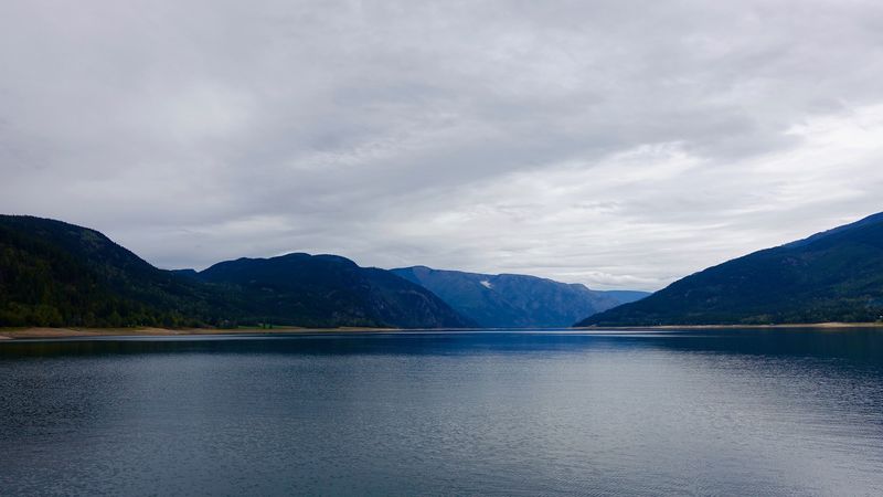 mountains, lake, sky, clouds, 4k