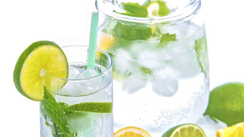 lemon, water, carafe, lime, mint, 4k