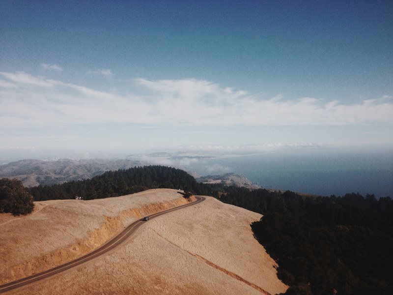 long panoramic shot of forest highway and hillside with beautiful landscape at mount tamalpais, driving on forest road at mount tamalpais 4k