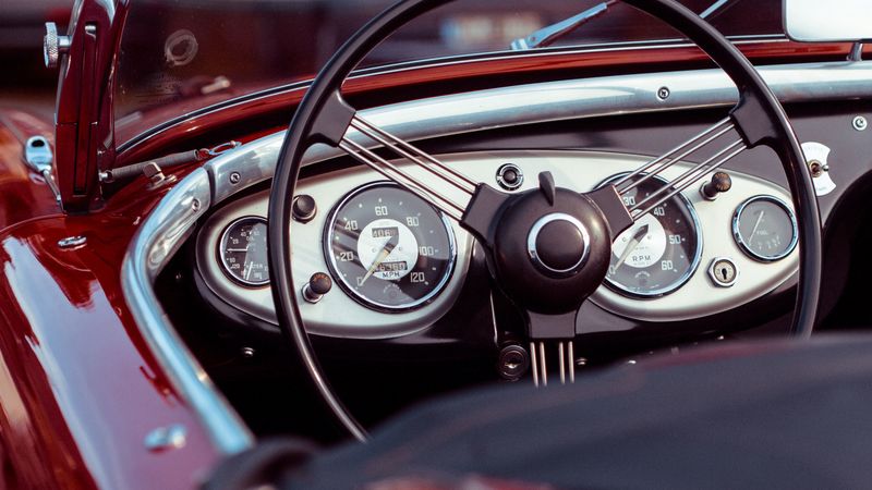 oldtimer, convertible, speedometer, steering wheel, car, 4k
