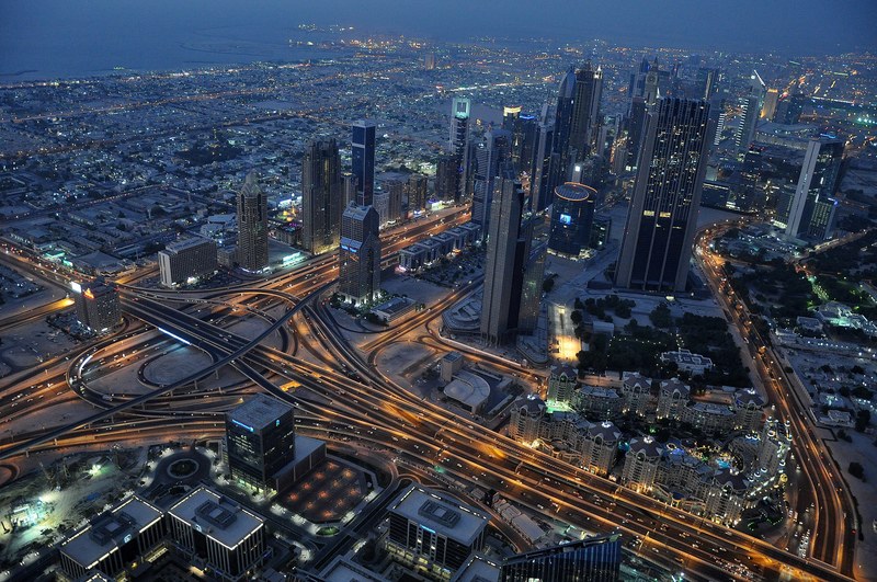 night view from burj khalifa skyscraper in dubai 4k