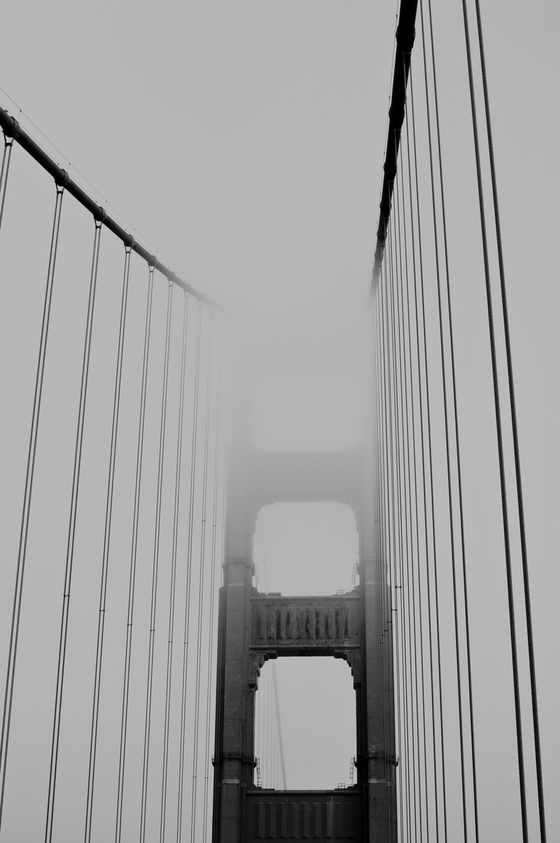 bridge cables of golden gate hidden in fog, san francisco fog 4k