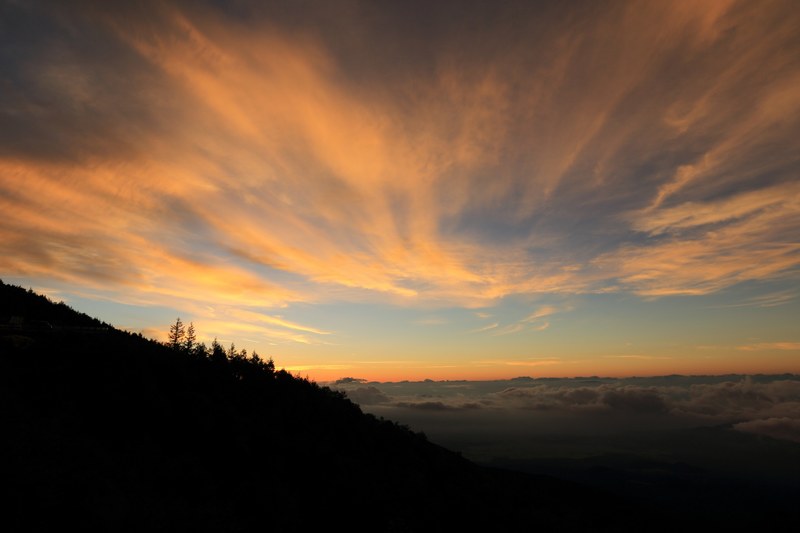 wispy orange clouds lit up at sunset across a green blue sky, cloudy orange sunset_ 4k