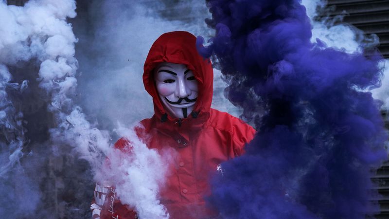 mask, anonymous, smoke, smoke bomb, 4k