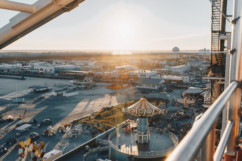 a drone view of moreys piers amp beachfront water parks in wildwood new jersey, stay amused part 1 4k