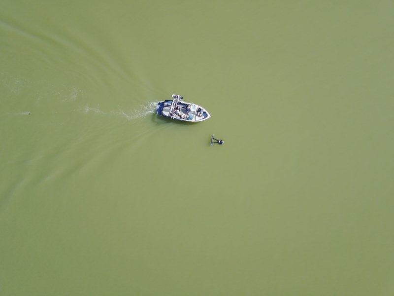 boat aerial view wake board and water 4k