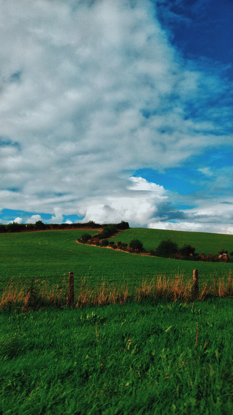 a partially cloudy sky above farmland, _farm clouds above 4k