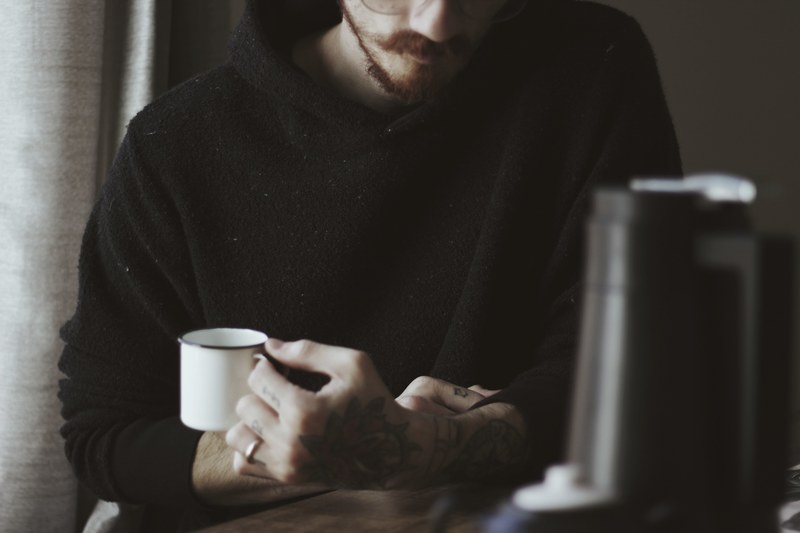 man hand tattoo and espresso cup 4k