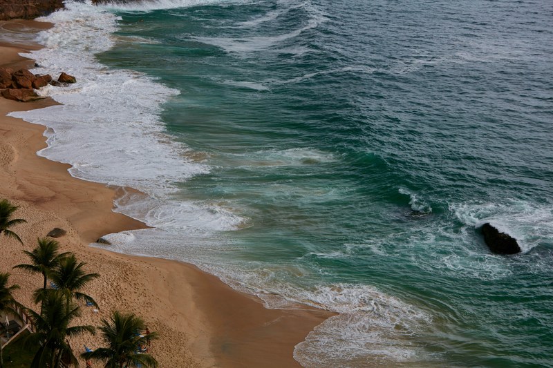 waves lapping the sandy shoreline lined with palm trees state of rio de janeiro, rio de janeiro beach scene 4k