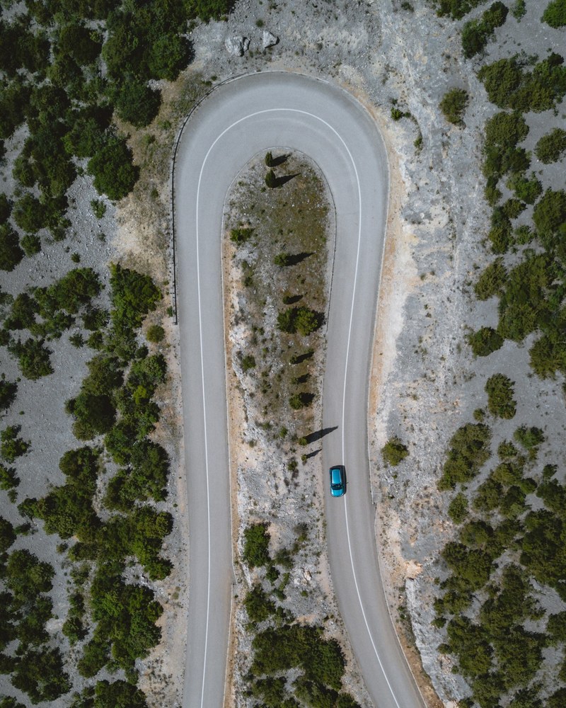bend car road and blue car hd, 4k