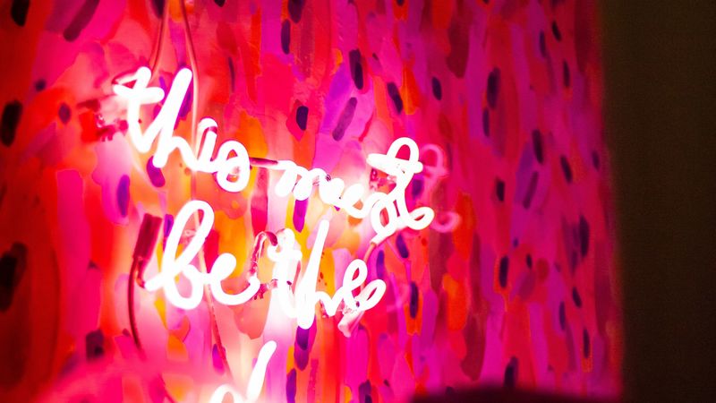 words, neon, inscription, pink, 4k