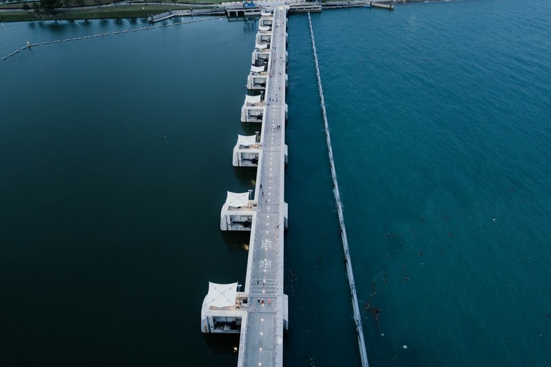 bridge pier walkway and walkway over water 4k
