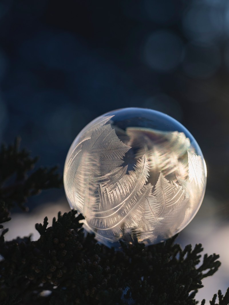 a frozen soap bubble 4k