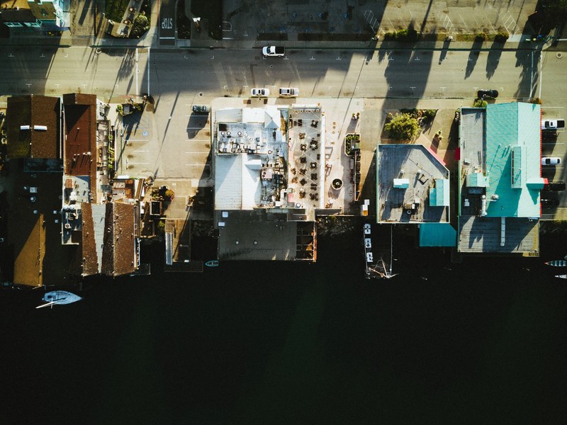 drone view aerial view rooftop and street 4k
