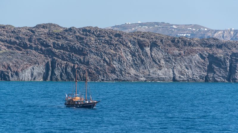 ship, sea, cliff, 4k