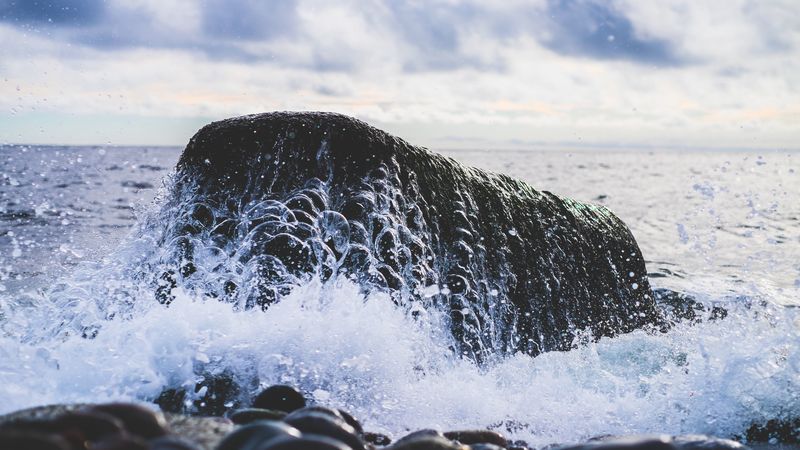 sea, waves, spray, stones, 4k