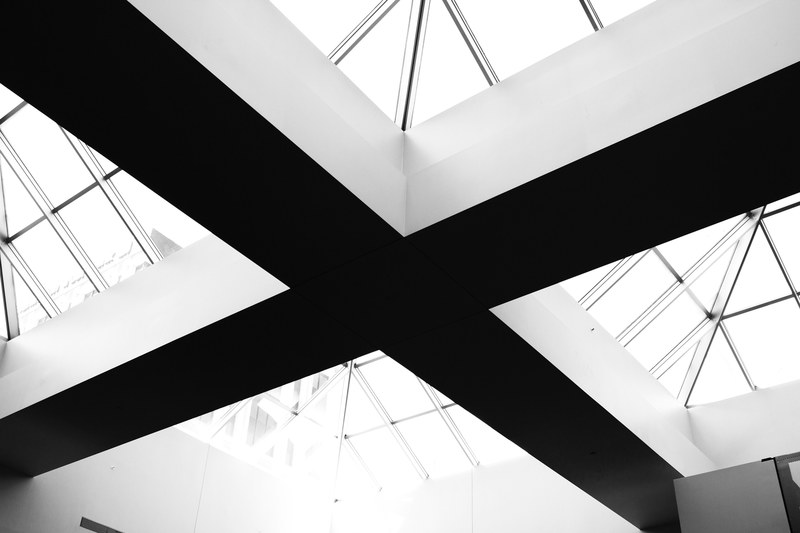 a large skylight over two perpendicular ceiling joists, ceiling 4k