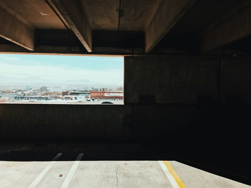 view out of a multi story parking lot in el paso texas, view from a parking garage 4k