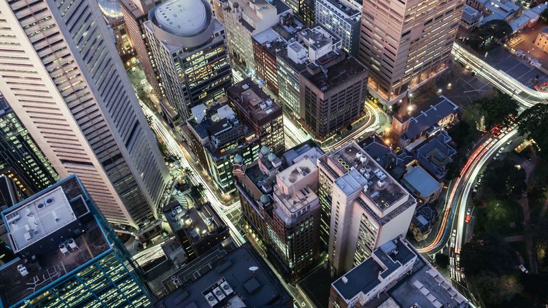 city, skyscrapers, top view, 4k