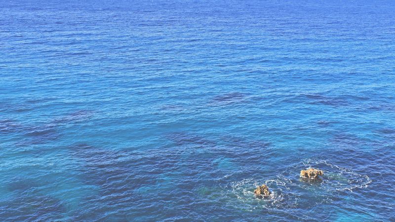 ocean, rocks, blue, 4k