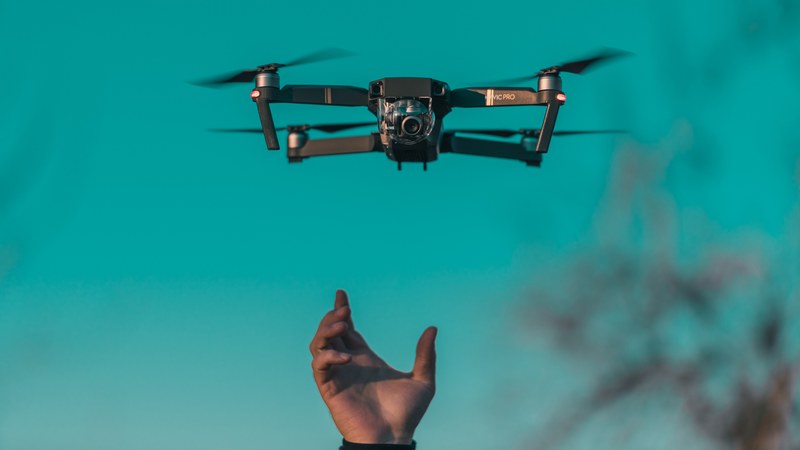drone tech equipment and flying 4k