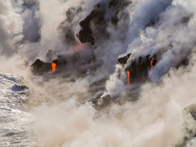 volcano cloud lava and steam 4k