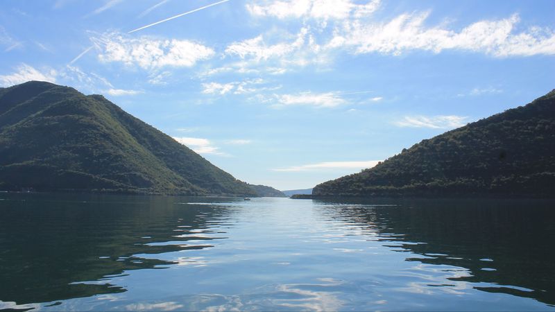 lake, mountains, sky, clouds, 4k
