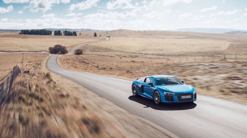 audi, r8, v10, movement, road, 4k