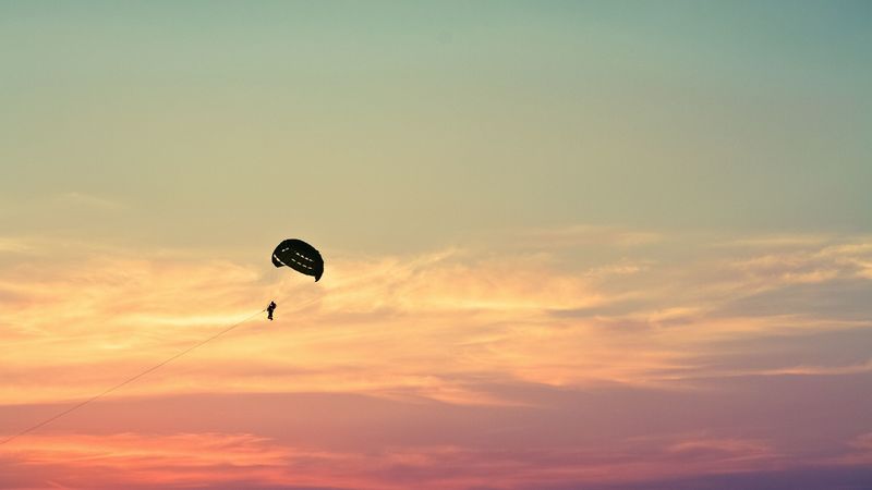 parasailing, paragliding, flying, sky, 4k