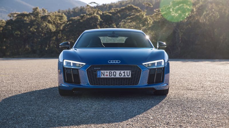 audi, r8, v10, blue, front view, 4k