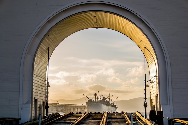ship harbor architecture and archway 4k