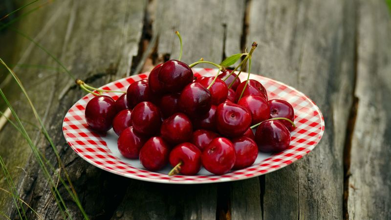 cherry, plate, berry, ripe, 4k