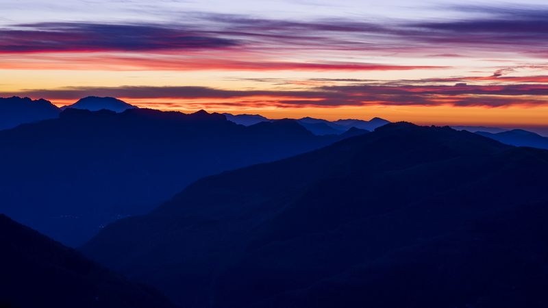 sunset, mountains, sky, 4k
