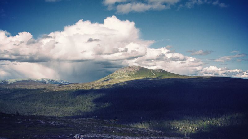 mountains, hills, sky, clouds, 4k